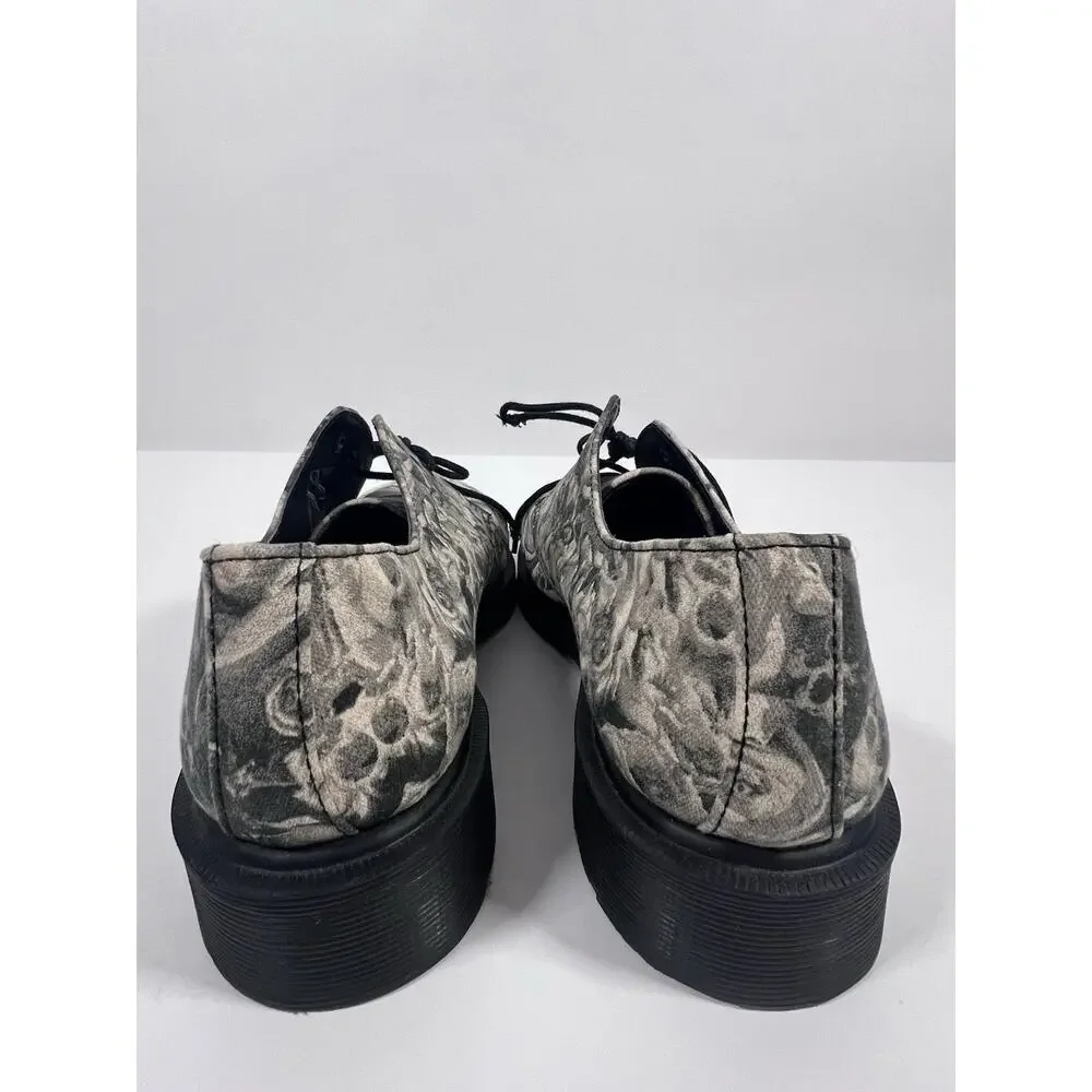 Dr Martens Lester Wild Rose Skull Canvas Oxford Shoes Men 7 Women 8 EU 39